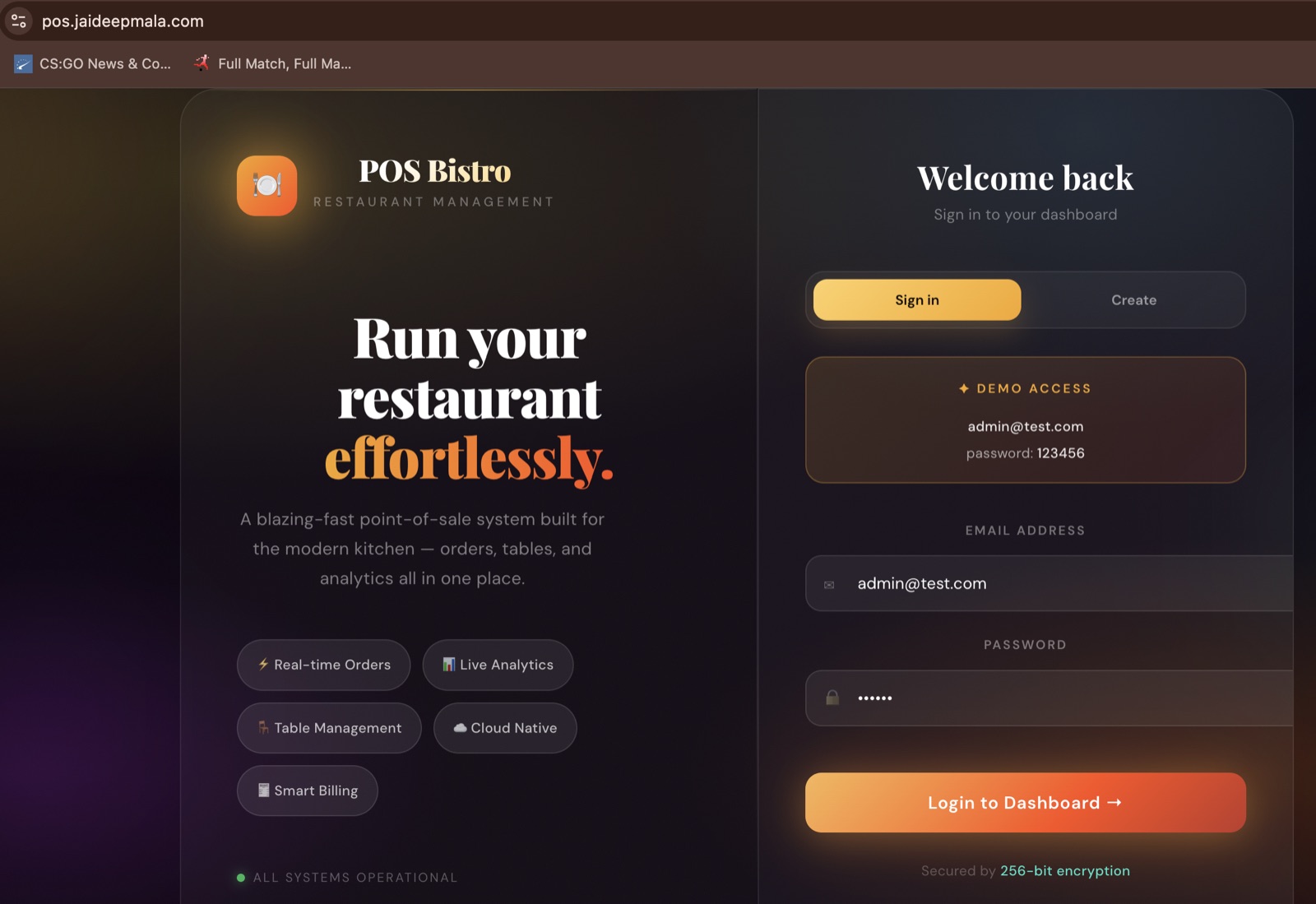 Restaurant POS login